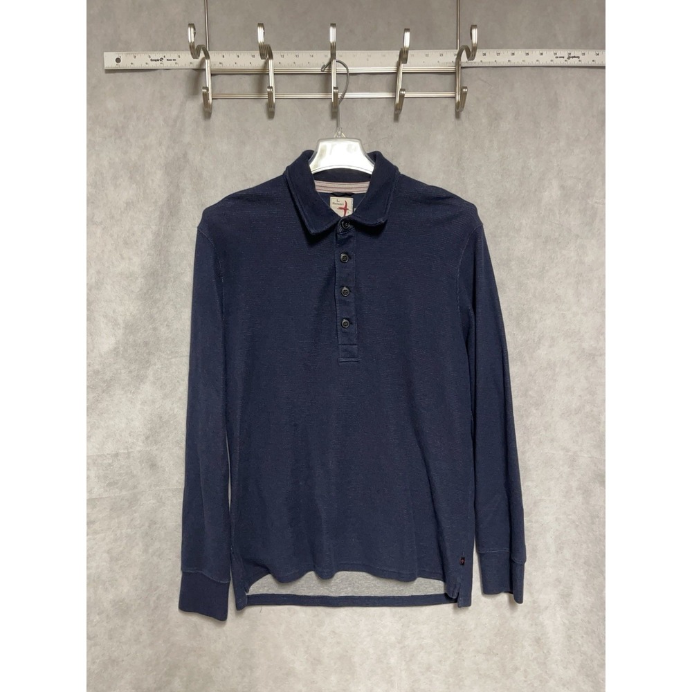 Relwen Sweater Men L Blue Micro Waffle Polo Thermal Knit Pullover Henley Jumper - Picture 2 of 6